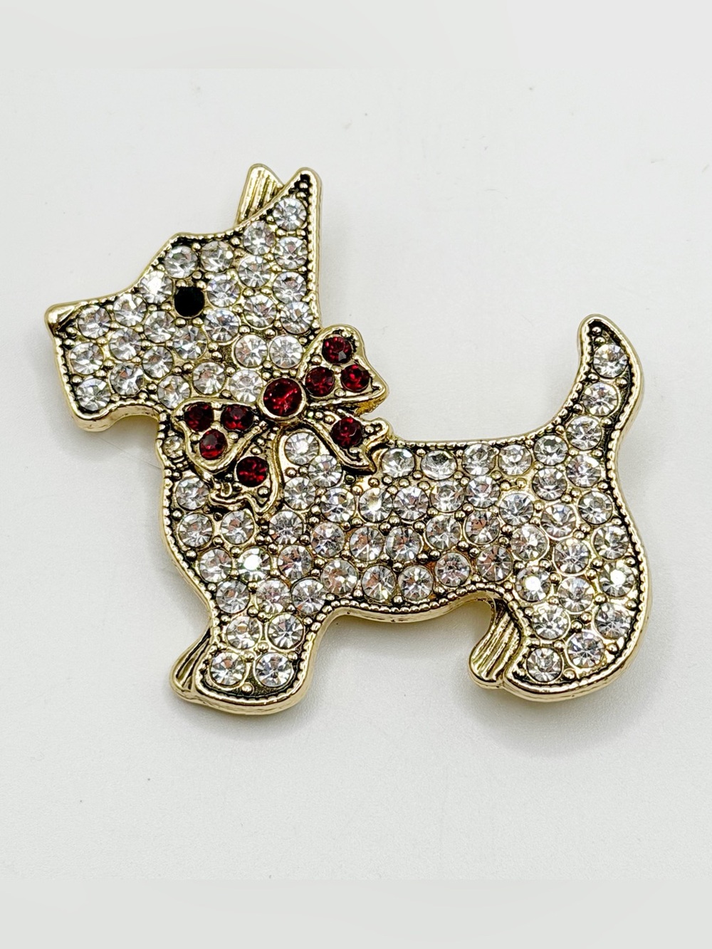 Vintage Monet Scottie Dog Rhinestone Brooch – Gold Tone Pave Terrier Pin